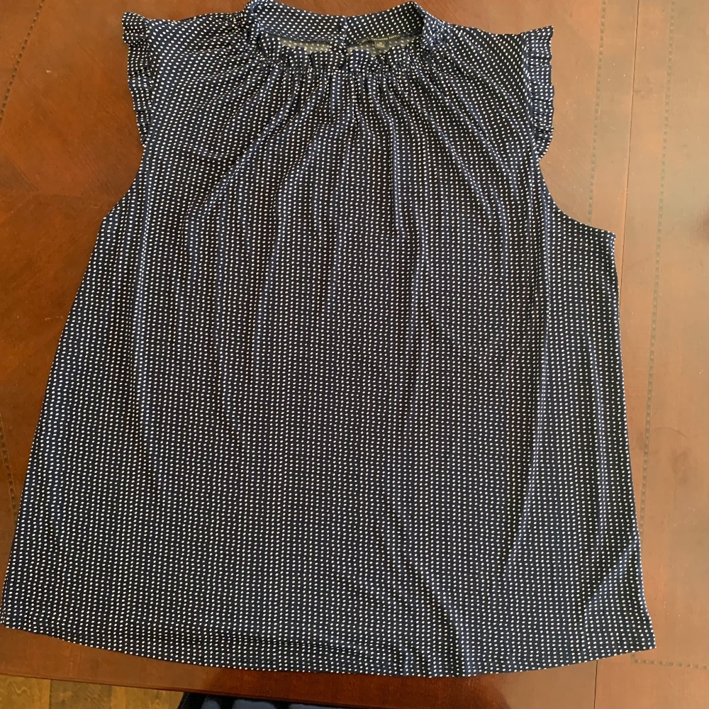 Navy Blue with White Dot Capped Plus Size Blouse. Size 3X